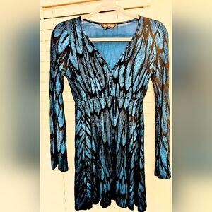 NWOT! Express(M), Womens Fit & Flare, Long Sleeve Mini Dress- Turquoise & Black